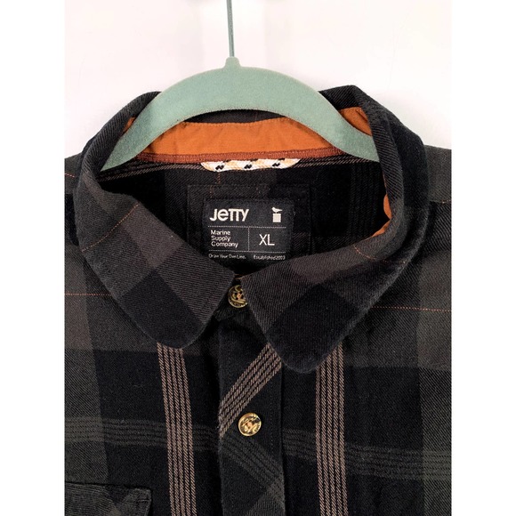 Jetty Marine Supply Black/ Cream Mens Plaid Flannel Long Sleeve Shirt XL - Picture 3 of 6